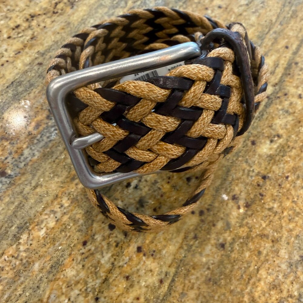 B.D. JEFFRIES BROWN Riverside Stretch Belt w/Croc Tabs Brushed Nickel Buckle 36